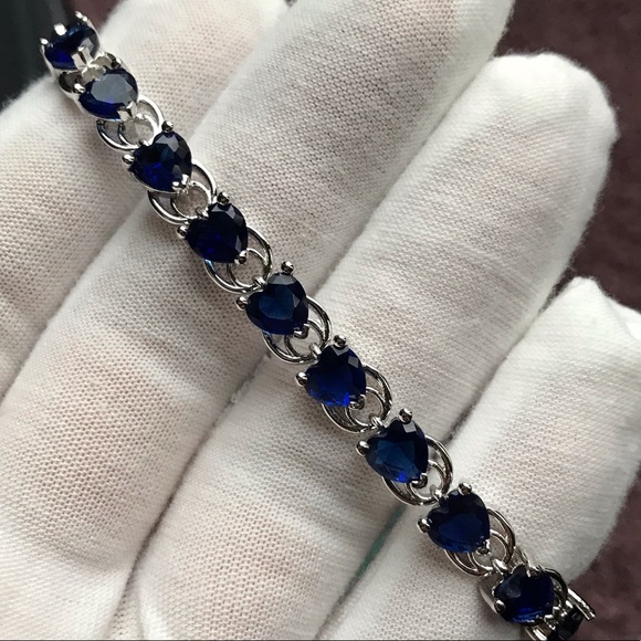 Jewelry - Royal Blue Heart Shaped Rhinestone Tennis Bracelet